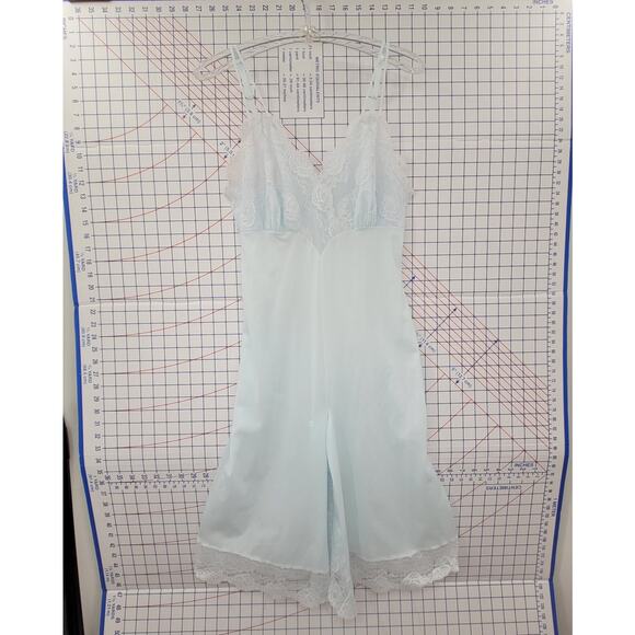 Vintage Powder Blue Satin Pleated Slip Dress Munsingwear Lace Trim Romance‎ - Picture 5 of 14